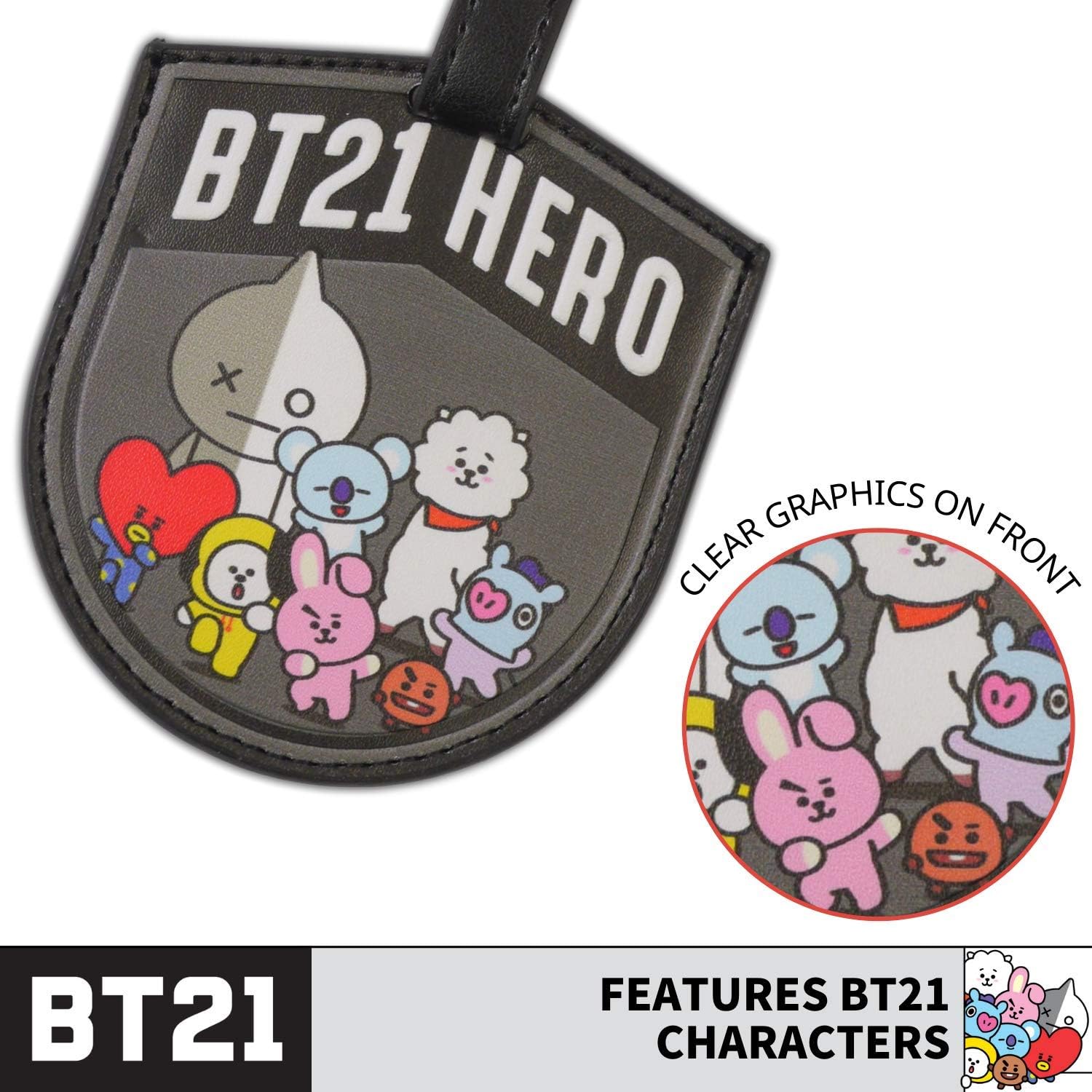 Concept One BT21 LINE Friends Luggage Tag, ID Bag Tag for Suitcases Featuring KOYA, RJ, SHOOKY, MANG, CHIMMY, TATA, Cooky, and Van, Black