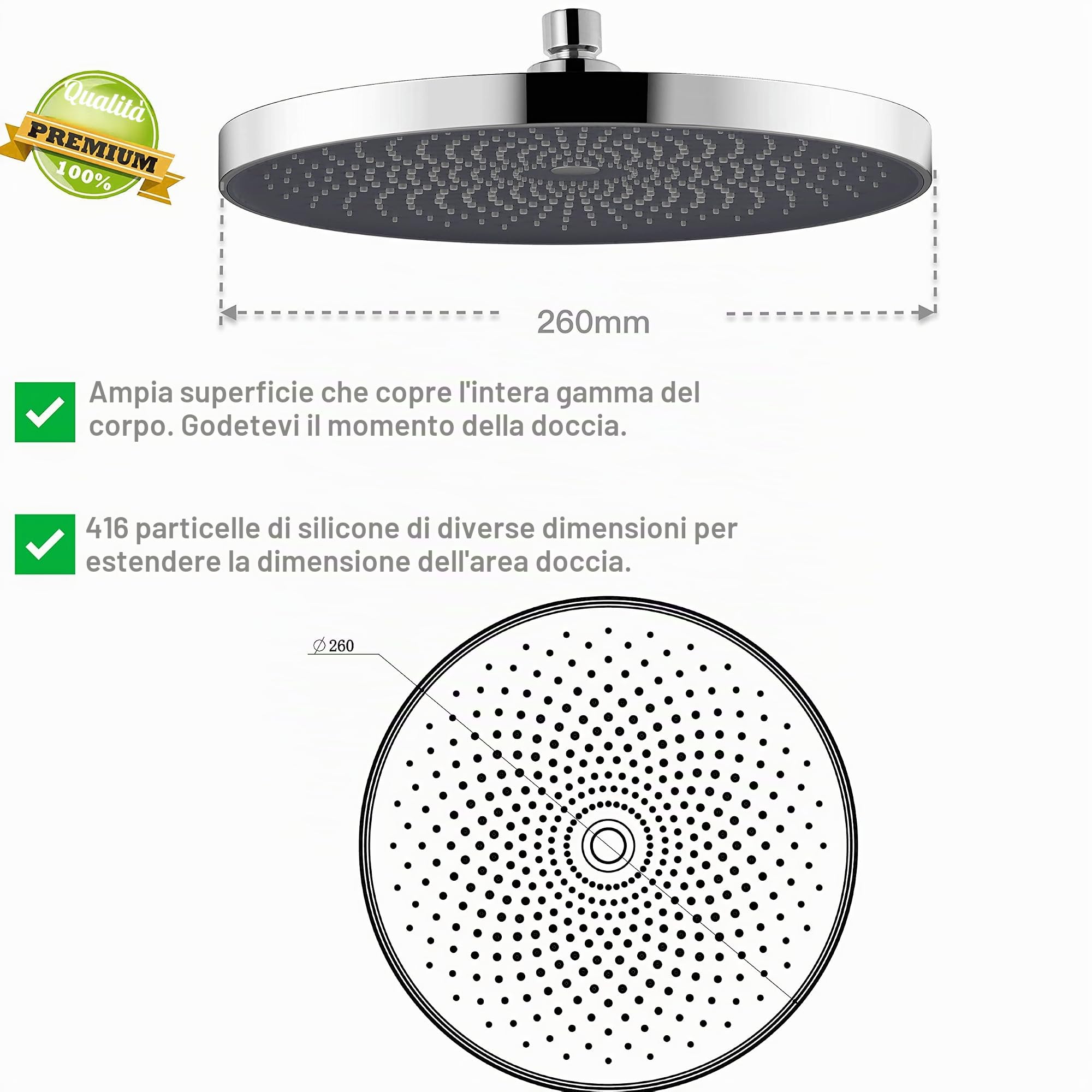 Doccetta da 260 mm, set doccia di alta qualità, doccia massaggiante per spa (cromato)