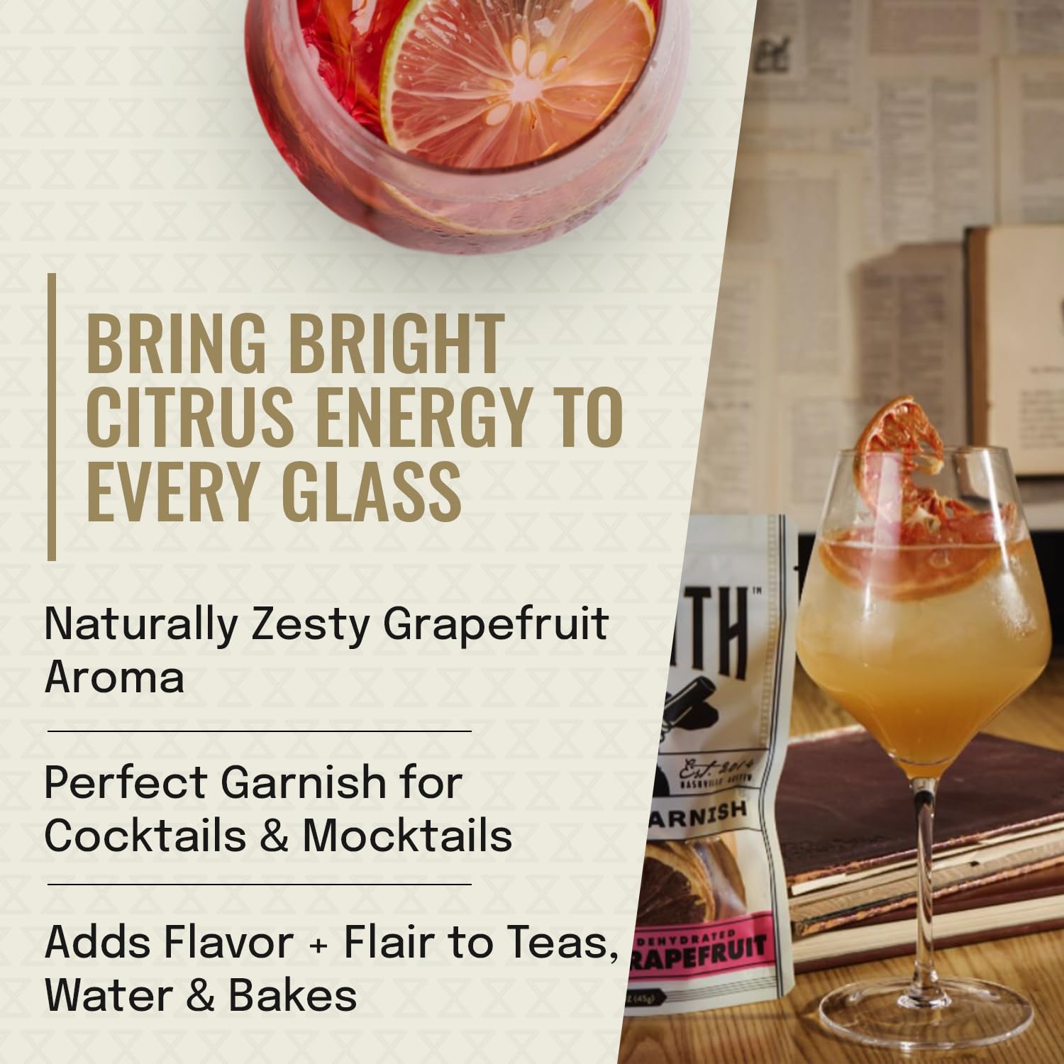 Barsmith Dehydrated Grapefruit, Made with 100% Real Grapefruit, Burst of Citrus Flavor, Perfect for Mocktail, Cocktail Garnish & Culinary Dishes, Ideal for Home & Bar Use, 1.6 oz