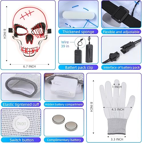 Miniatura 4 de OceanWings Halloween LED Mask with Gloves Light up Costumes Scary Mask for Party Supplies Favor