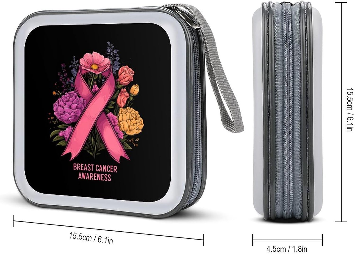 Breast Cancer Ribbon Awareness CD Case Portable DVD Storage Box CD Wallet Holder Binder Organizer for Car Home