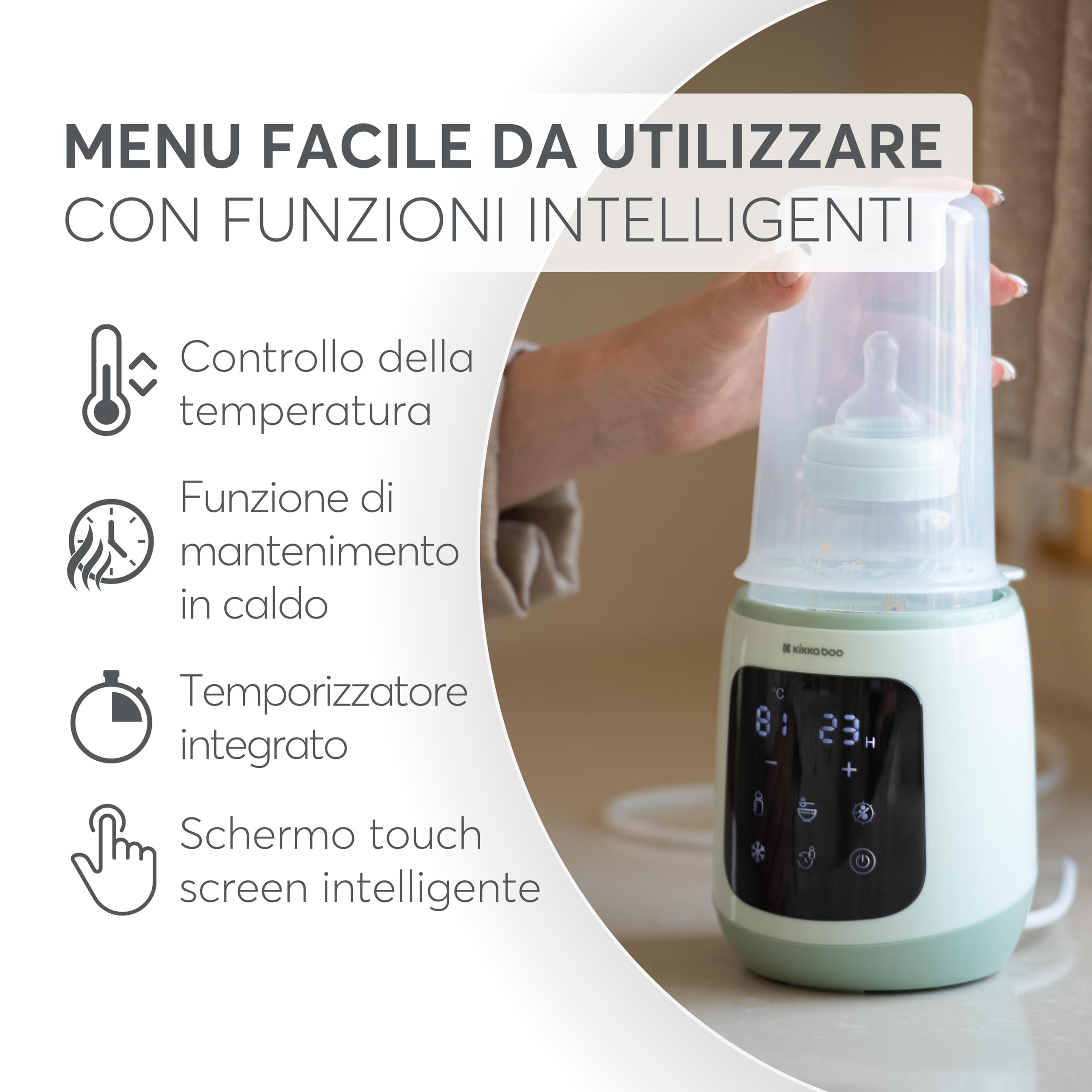 KikkaBoo CALDO Scalda biberon 4 in 1, Scalda latte e cibo, Sterilizzatore per biberon, Scalda biberon veloce e portatile, Menta