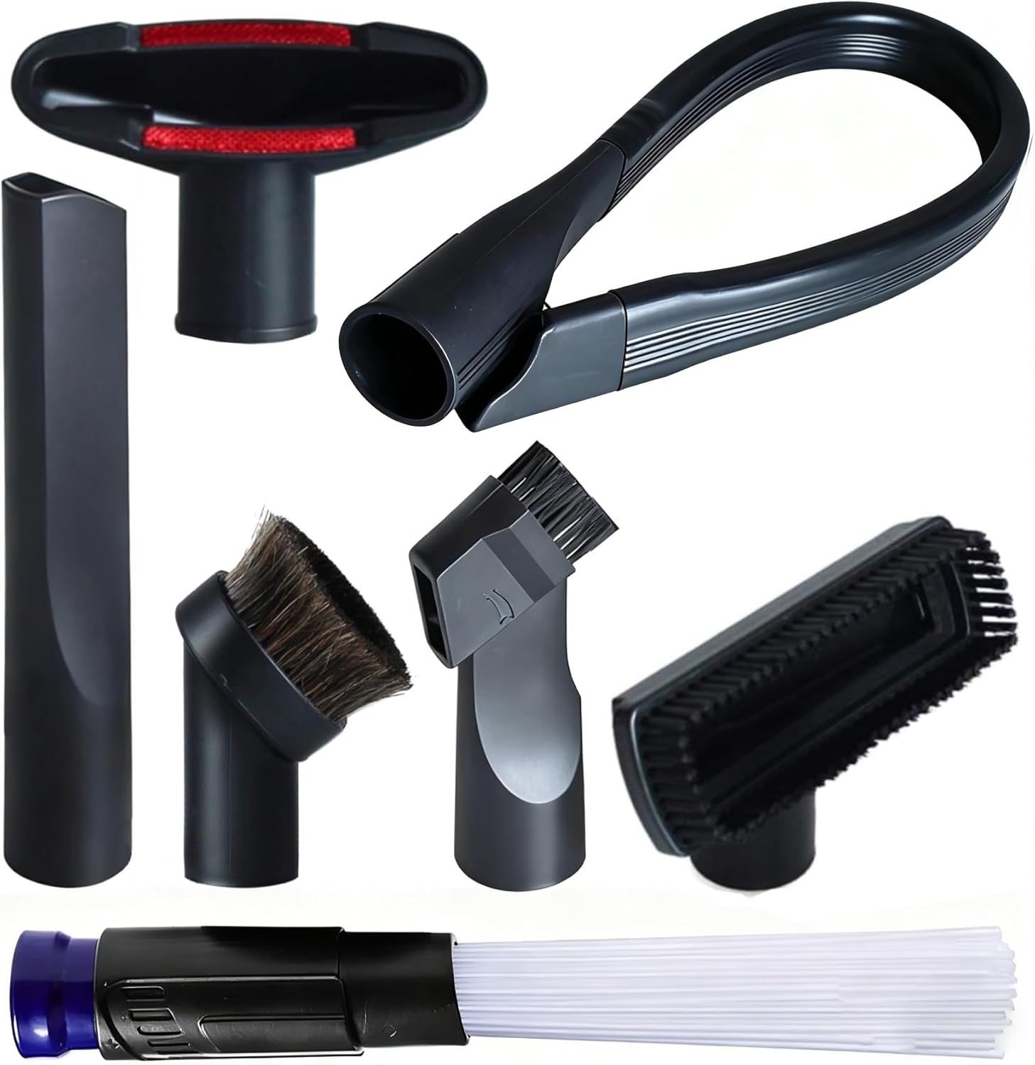 Universal Vacuum Attachments for Shop Vac Accessories 1 1/4" and 1 7/8" Vacuum Hose Adapter Kit, Vacuum Brush Attachment Flexible Crevice Tool, Vacuum