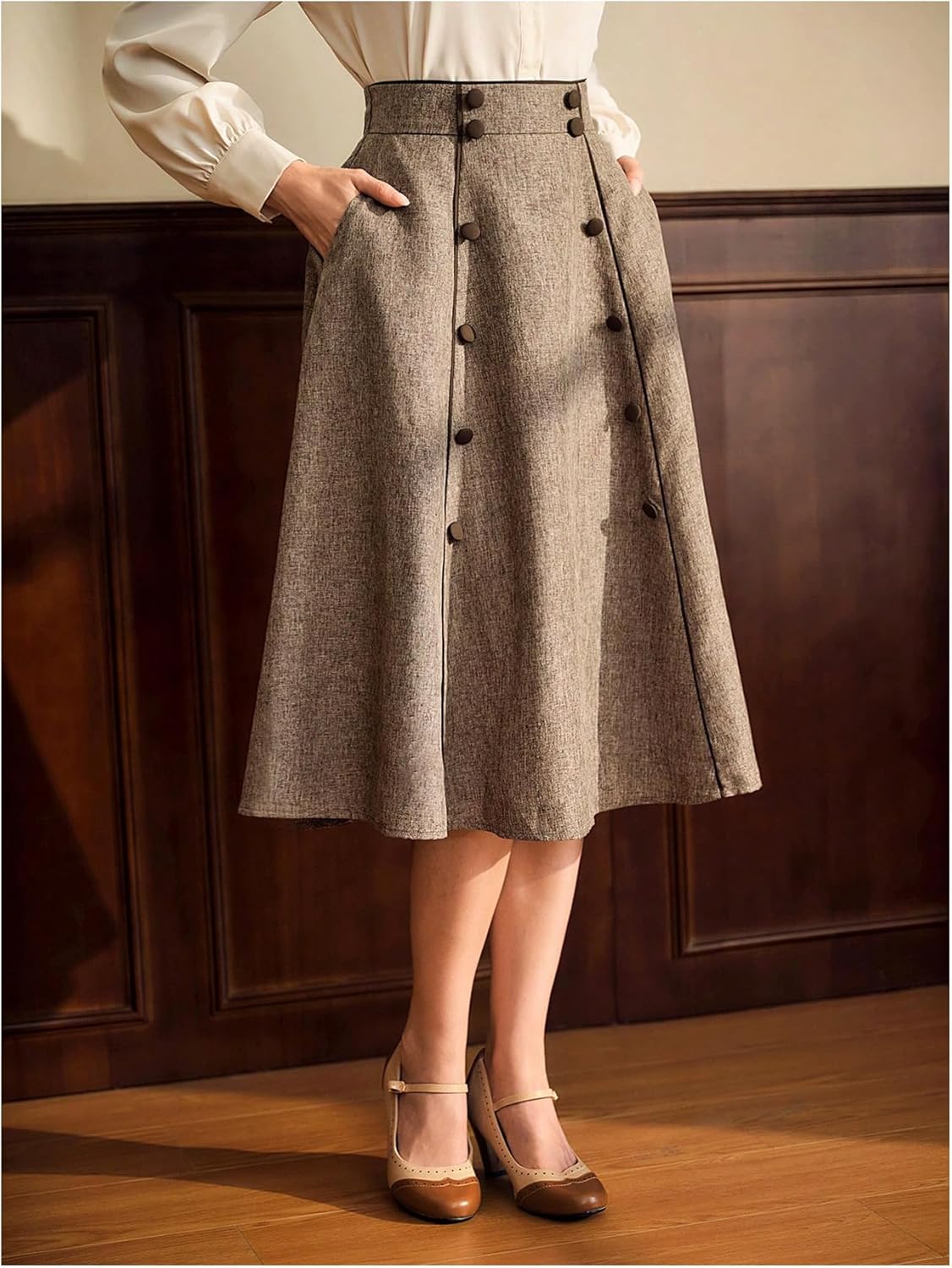 MakeMeChic Women's Vintage Fall Plus Size Skirt A Line High Waisted Knee Length Skirts - Image 5