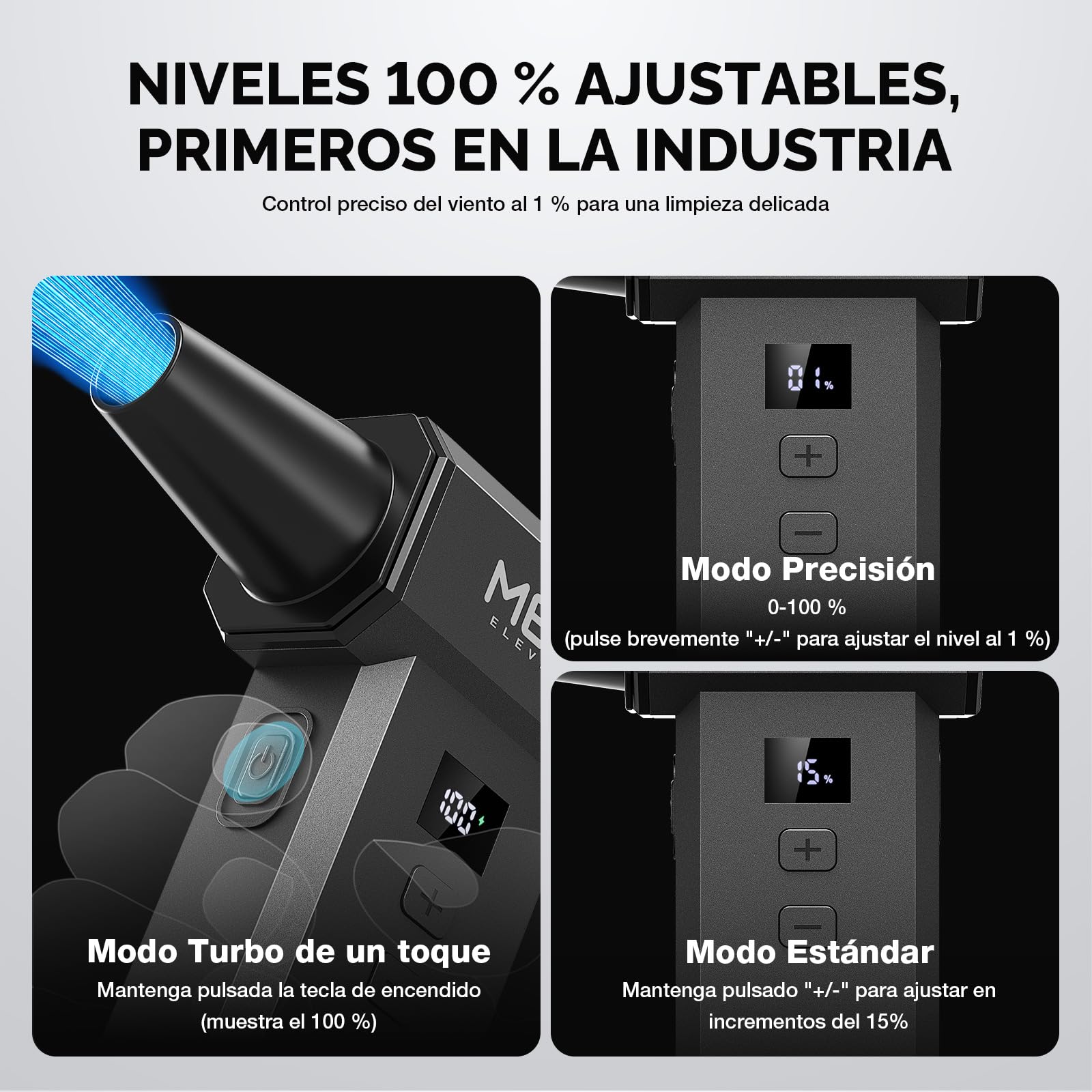 MECO ELEVERDE Soplador de Polvo Eléctrico, 220.000 RPM 100 Velocidades y Pantalla LED Mini Aire Comprimido Inalámbrico Portátil con Batteria 4000mAh*2, Air Duster Potente para Limpieza PC y Hogar