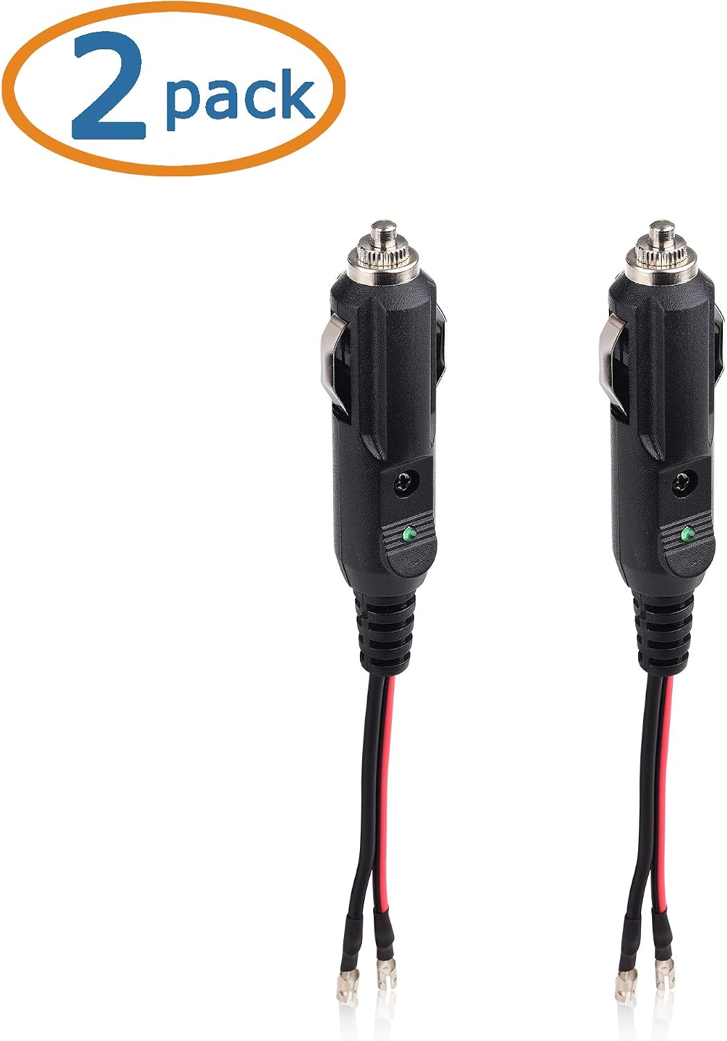 Cable Matters 2 Pack 12V Replacement Cigarette Light Plug Cord with Leads - 15A Fuse and Green Indicator Light