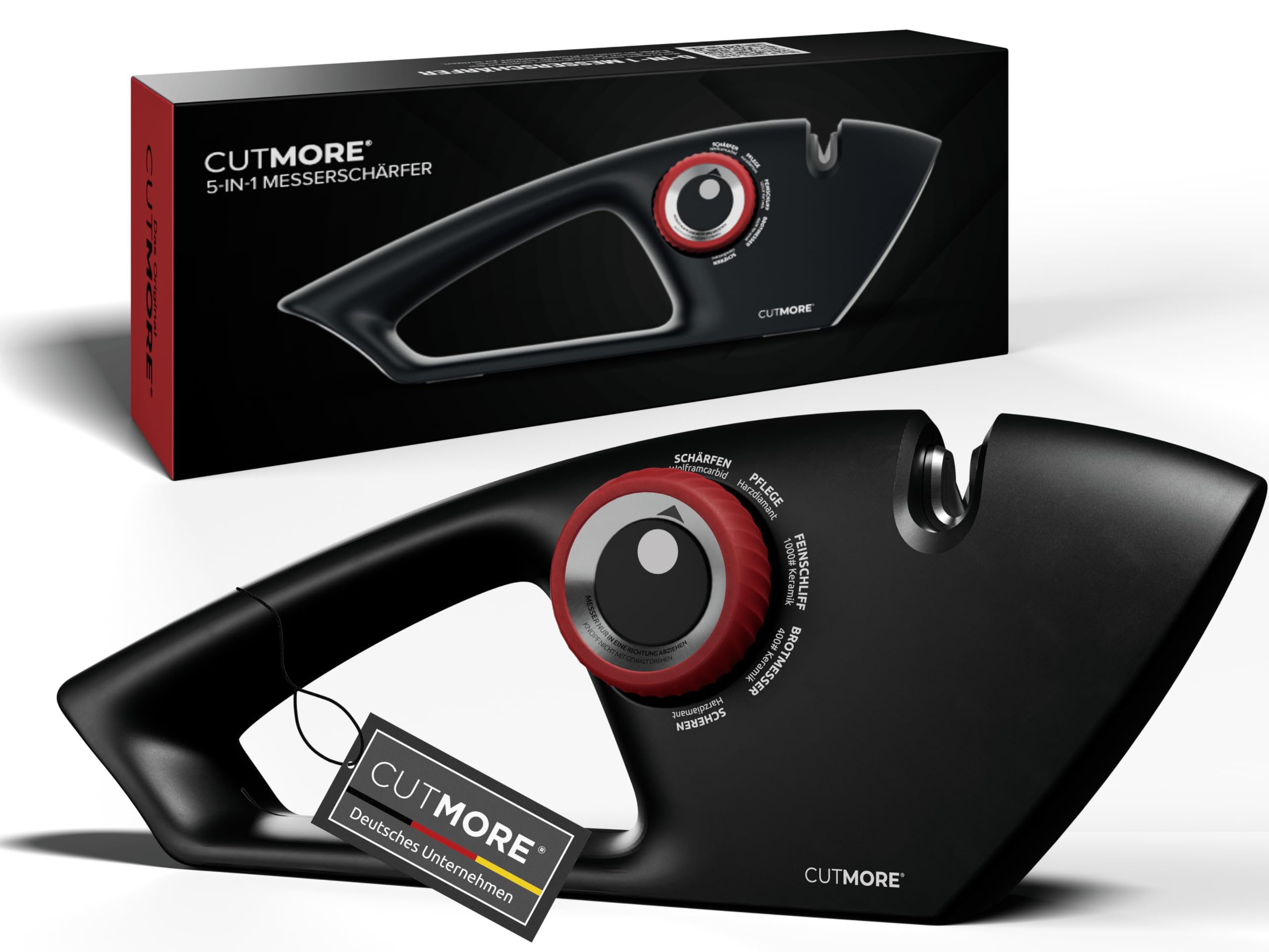 CUTMORE Messerschärfer Testsieger – 5-in-1 Diamant Messerschleifer für Messer, Brotmesser & Scheren – rutschfest, effektiv & einfach zu bedienen - bekannt aus Hobbykoch-Community