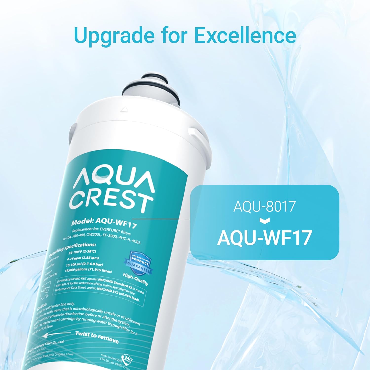 AQUA CREST H-104 Replacement Cartridge for Everpure H-104, EV961211, EF-3000, PBS-400, OW200L, 6TO-BW, MR-100, MR-225, EV9262-71, EF9857-00, 0.5 Micron, 19000 Gallons - Image 2