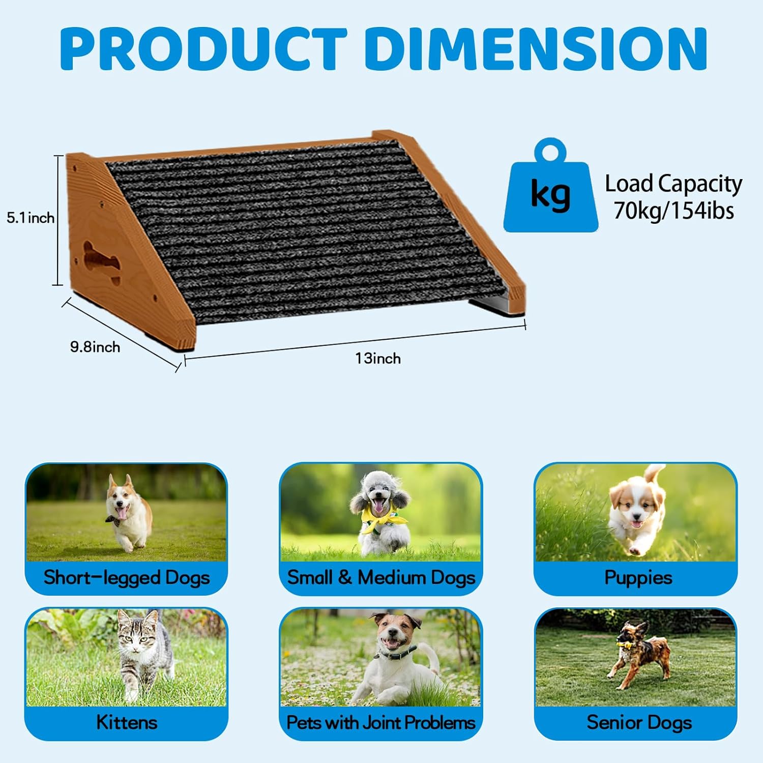 Extra Wide Dog Ramps for Stairs, Wooden Pet Ramp Stairs for Small Medium Dogs, Non-Slip Dog Pet Steps for Any Staircase, Stair Ramp for Injured Dogs with Anti-Slip Strip, 4 Pack