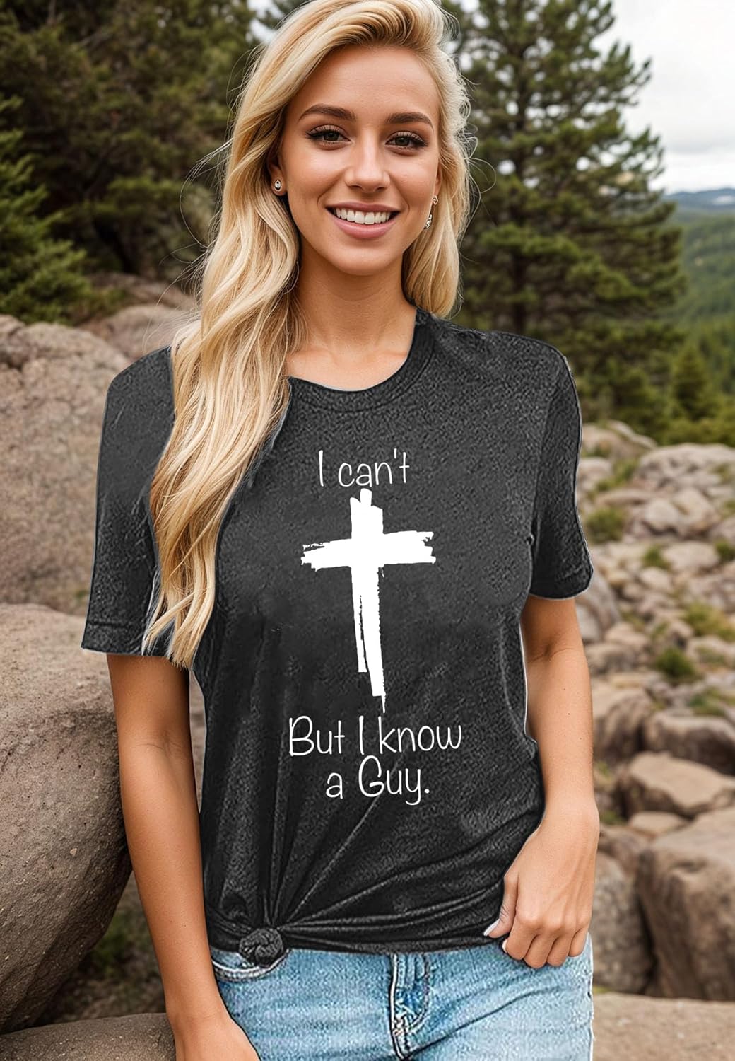 Christian T Shirts Women I Can't But I Know A Guy Shirt Casual Jesus Religious Graphic Tee Tops - Image 4