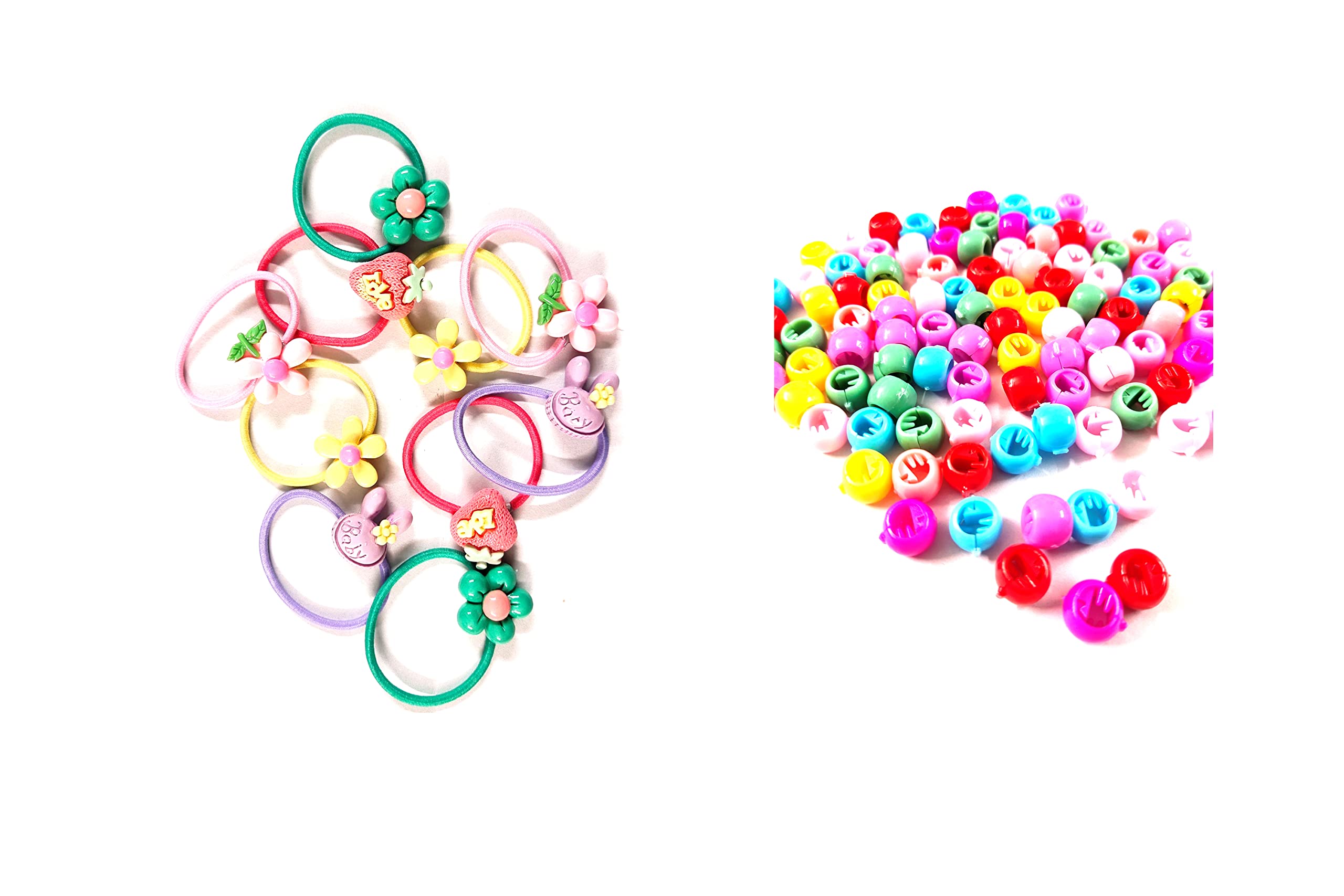 Soika Multicolor Tic-Tac Hair Clip & Rubber Band For Baby Girls, Toddler Girls & Women Pack of 20 (Baby Rubber & Beads)