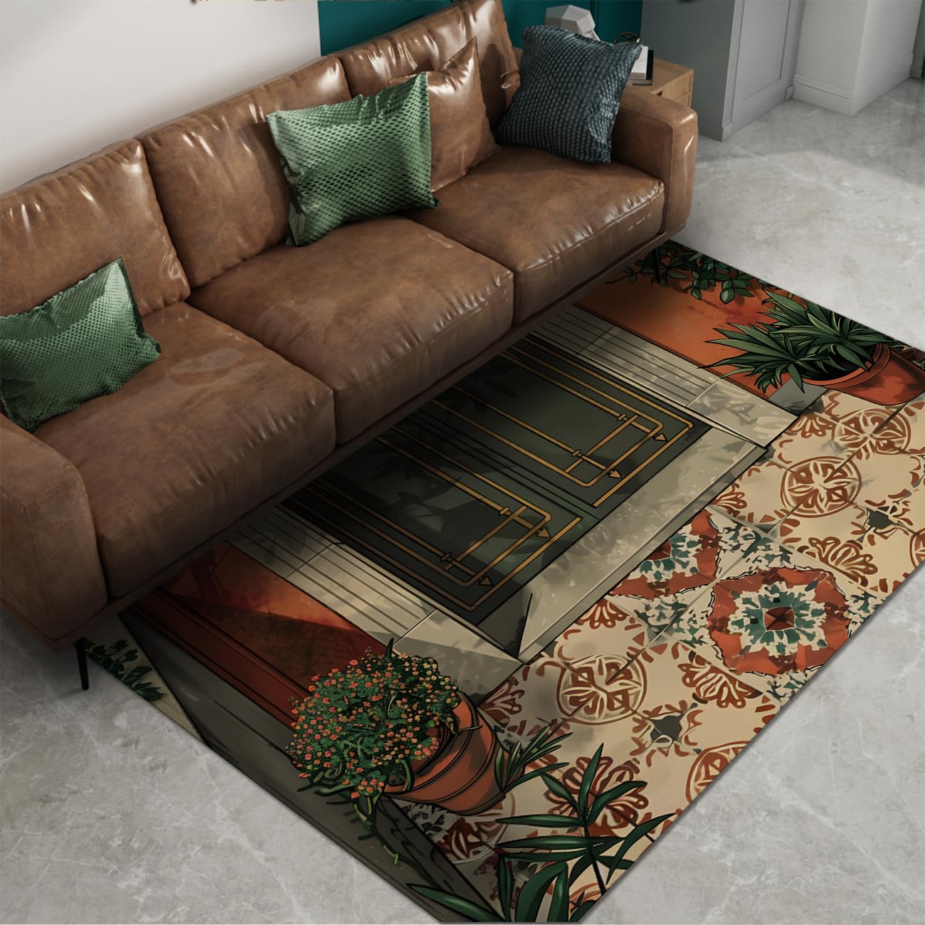 Tapis 180x270cm motif carrelage style nordique moderne lavable