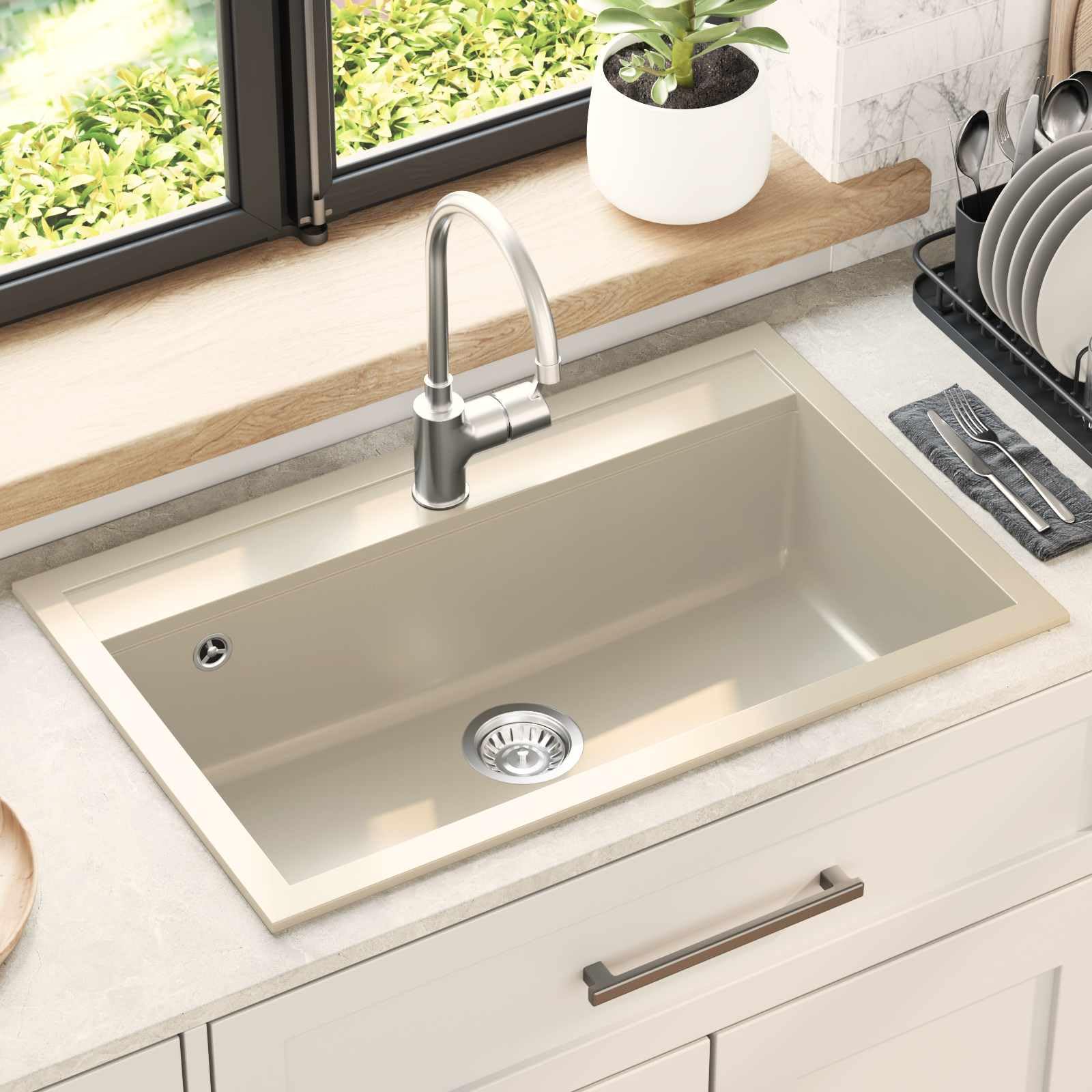 Évier de cuisine en granit beige évier à poser encastrer 795 mm