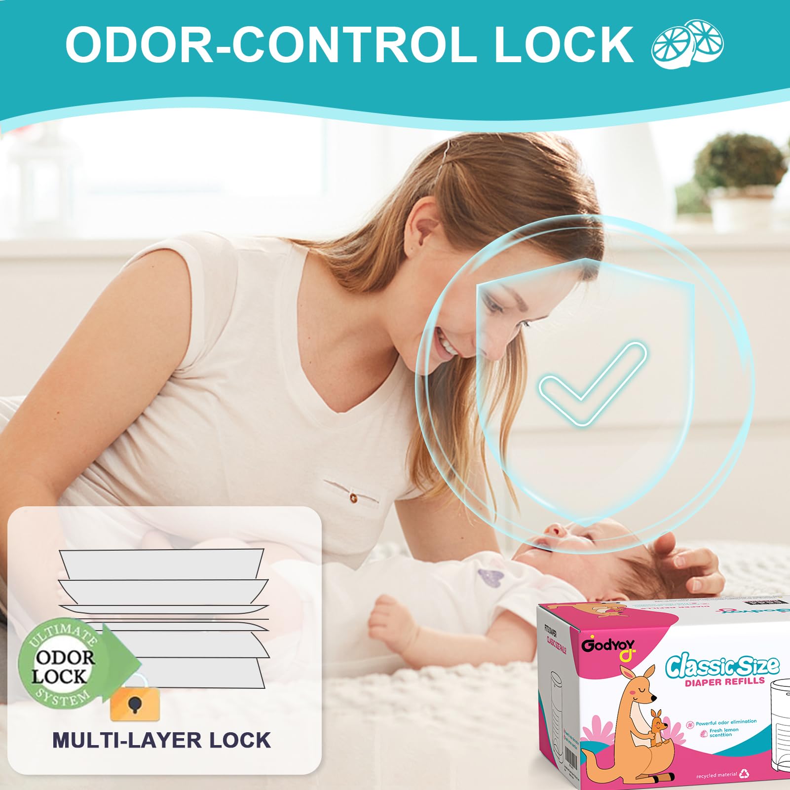 Bolsas de recambio para cubo de pañales compatibles con recambios DEKOR CLASSIC para cubetas de pañales, paquete de 8 forros extra de 20% de longitud para pañales 5544, 30% de grosor extra, control de