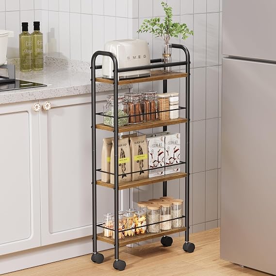 Asgolion 4-Tier Trolley, Space-Saving Kitchen storage trolley with Wheels