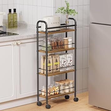 Asgolion 4-Tier Trolley, Space-Saving Kitchen storage trolley with Wheels