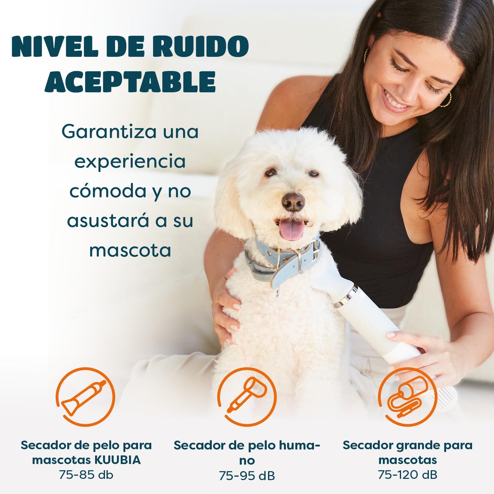 Secador de pelo para perros 5 en 1 con boquillas, cepillo resbaladizo, control NTC, iónico
