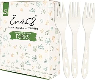 100% Compostable Non Plastic Forks [100 Pack] CPLA Disposable Forks. Non Plastic Silverware Set. Eco-Friendly Cutlery, Off White Flatware, Extra Sturdy Utensils, by Earth's Natural Alternative