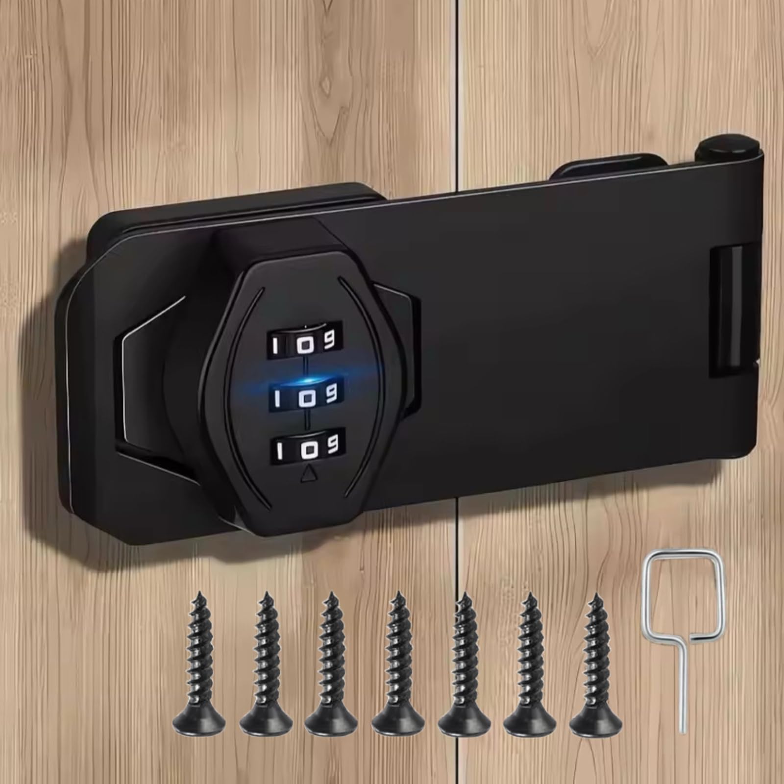 Sunkizzrs® 3-Digit Password Wardrobe Lock—Keyless Household Cabinet Locks—Combination Lock for Showcase—Zinc Alloy Twist Knob Hasp Latch Lock for Kitchen Drawers/Cabinets/Cupboard (Black, 4 Inch)-image-5