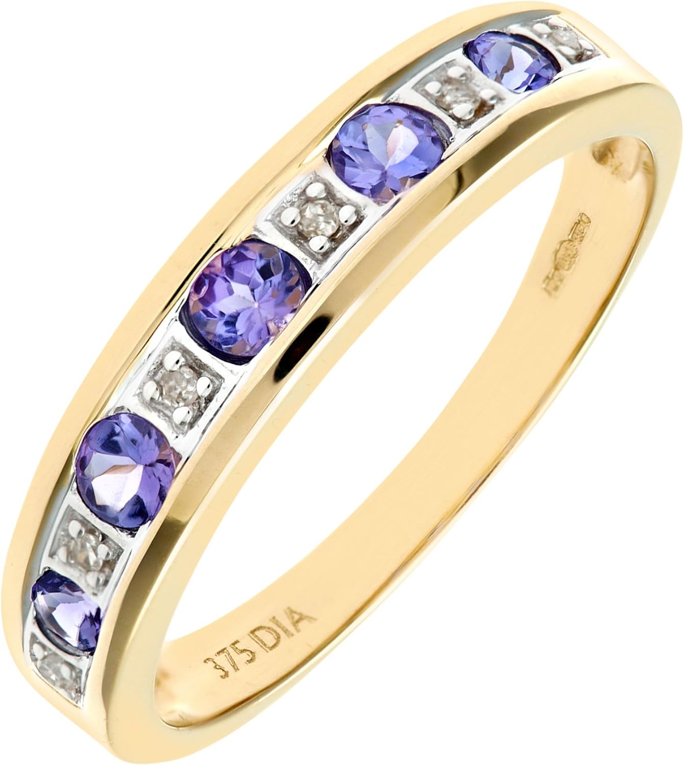 Naava Women's 9 ct Yellow Gold Tanzanite and Diamond Eternity Ring, Yellow,Gold - Image 3