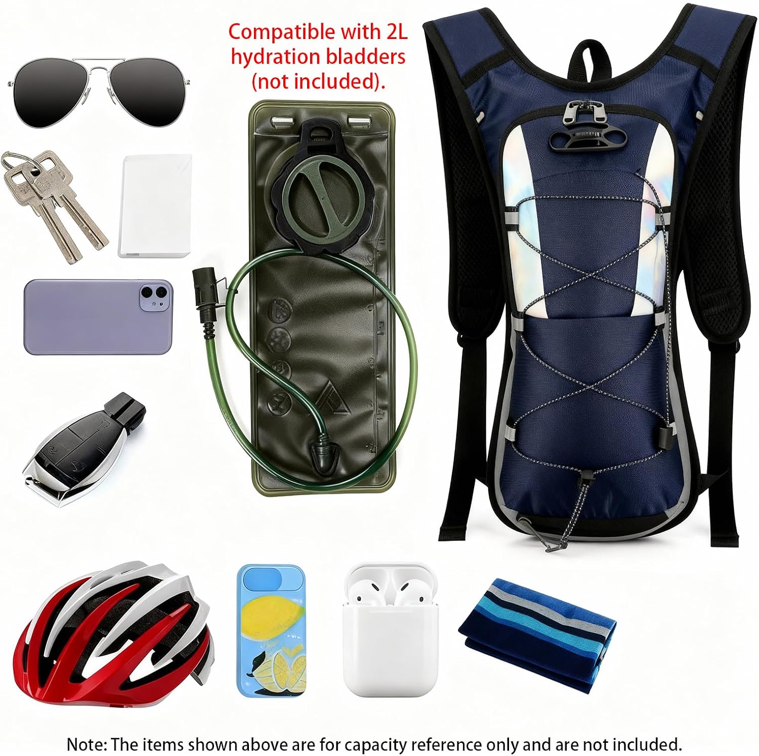 Sadnyy 2 Pcs Hydration Backpack Hiking Water Backpack for 2l Waterbag(Waterbag Not Included), Reflective Lightweight Cycling Daypack with Helmet Net Bag for Biking, Running, Skiing image 4