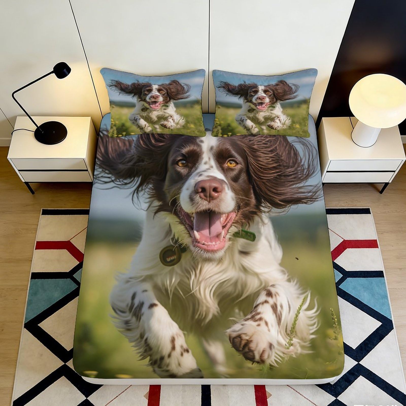 3D Printed Running Dog Fitted Sheet Microfiber Soft Breathable Happy Puppy Mattress Cover for Bedroom Dormitory Guest Room Protection Decor 140x200x25cm