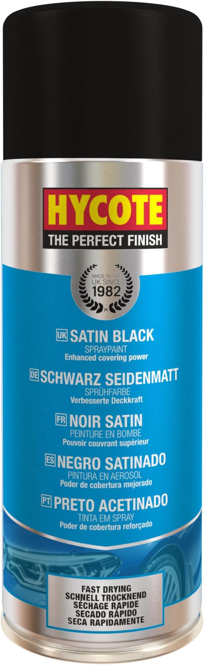 Hycote Fast Drying Aerosol Car Spray Paint, Satin Black, 400 ml