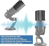 Vista 5 de Filtro para micrófono pop para Blue Yeti, PEMOTech [Tres capas mejoradas] Malla metálica y espuma y capa de etamina. Cubierta de parabrisas