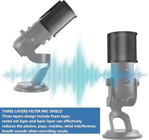 Miniatura 5 de Filtro pop de micrófono para Blue Yeti,PEMOTech tres capas mejoradas malla metálica y espuma y capa de Etamine micrófono cubierta de parabrisas