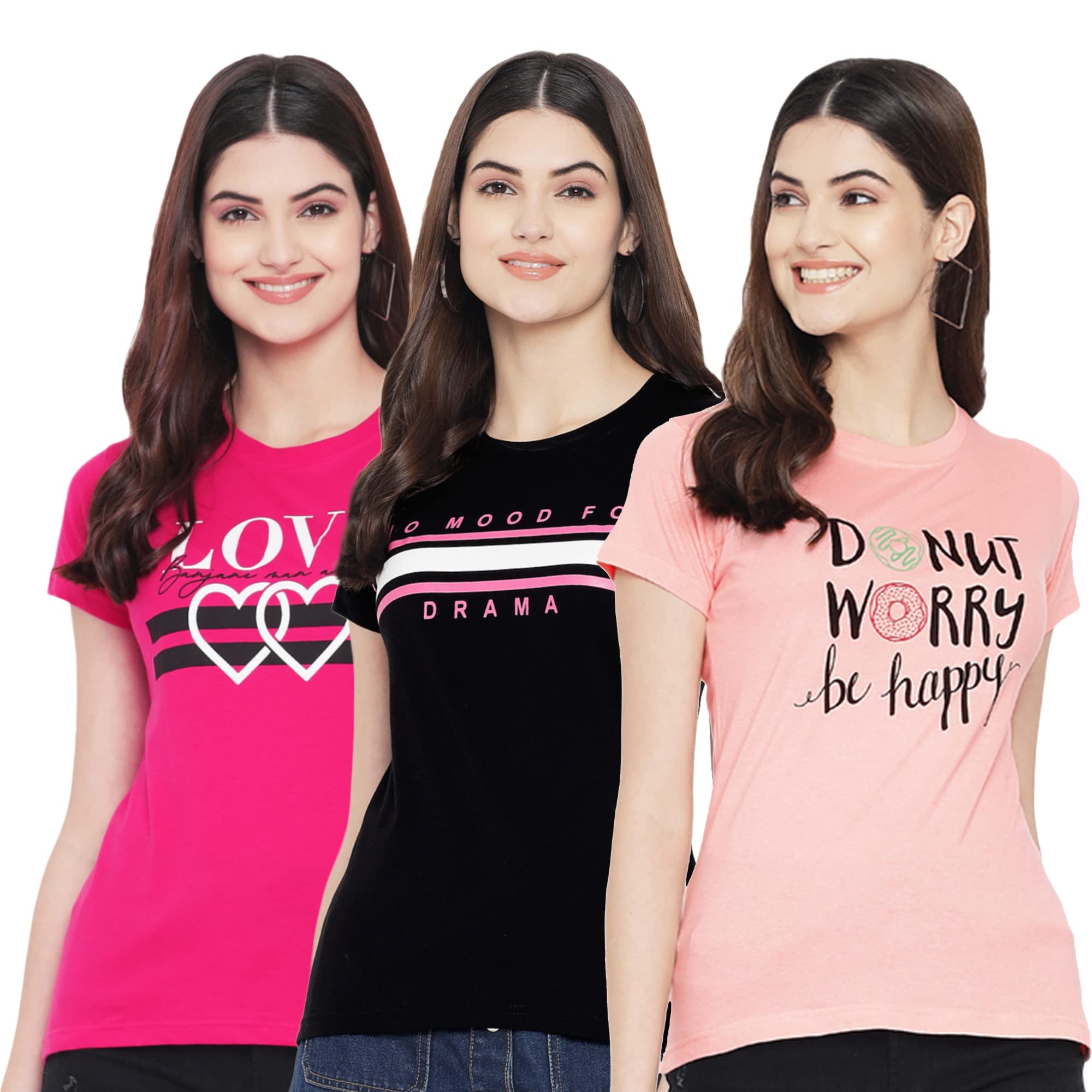 preneum Women's Cotton Regular Fit Latest Graphic Stylish Printed Short Sleeves Casual T-Shirt || Trends & Stylish (Pack 3), Peach, 2XL-picture-15