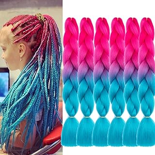Xiaofeng Braiding Hair Extensions for Women 6 Packs 100g/Pack 24Inch High Temperature Ombre Jumbo Synthetic Braiding Hair for Twist Crochet Braids (24 Inch, peach red-navy blue)