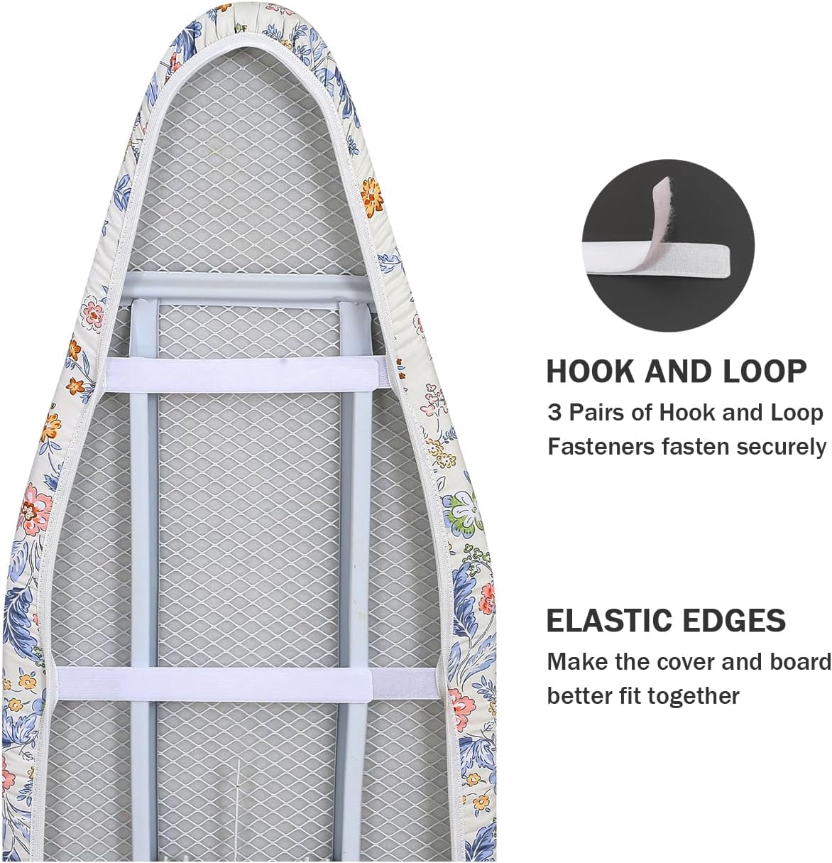 Ironing Board Cover and Pad Standard Size 15 x 54,3 Pairs of Hook and Loop Fastener Straps,Elastic Edges,Cotton Iron Board Cover with Scorch Resistant Thick Padding (Pattern C)