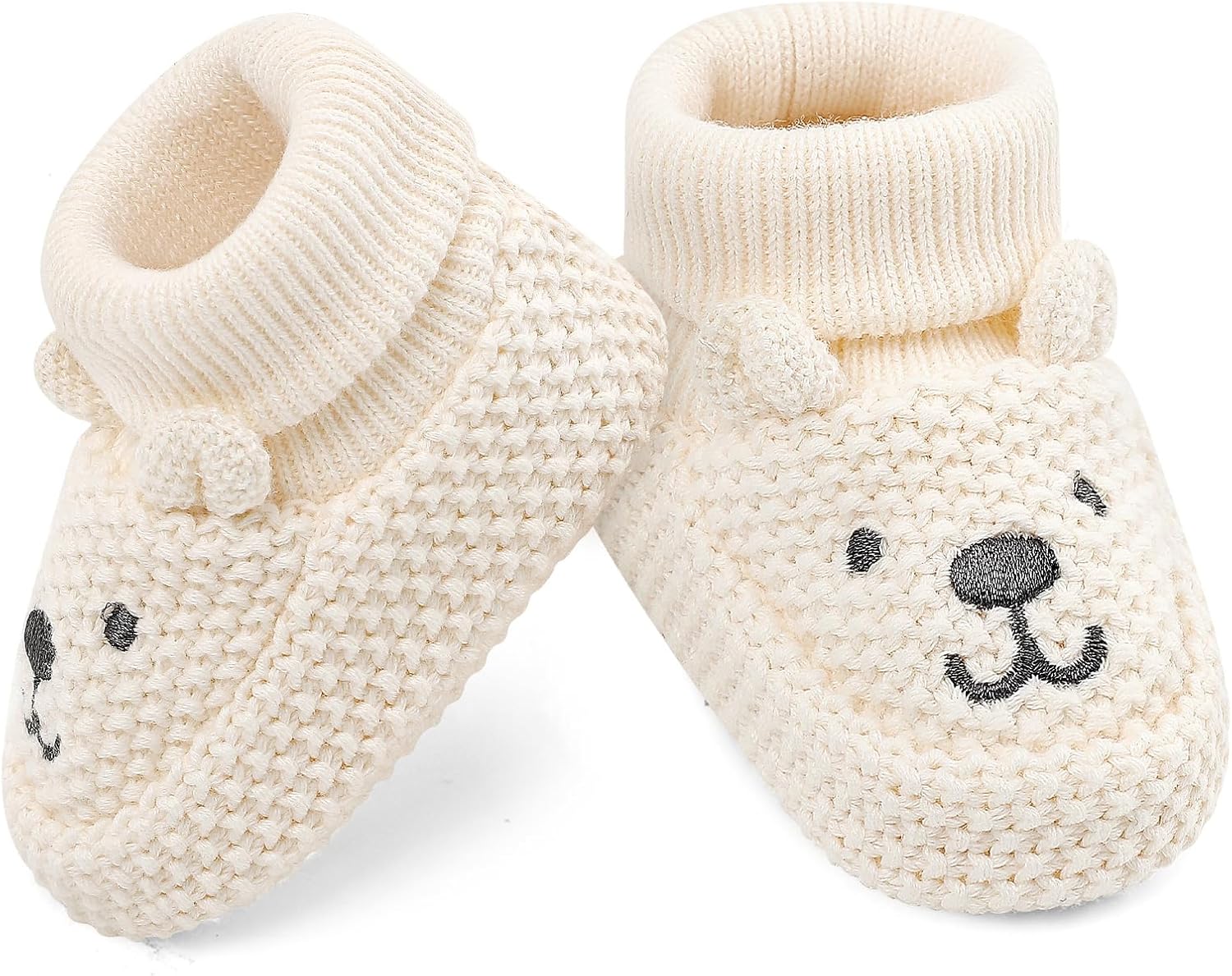 Newborn Shoes Knit Soft Baby Sock Booties for Infant Boys Girls First Walking 2 Pairs, 0-3 Months