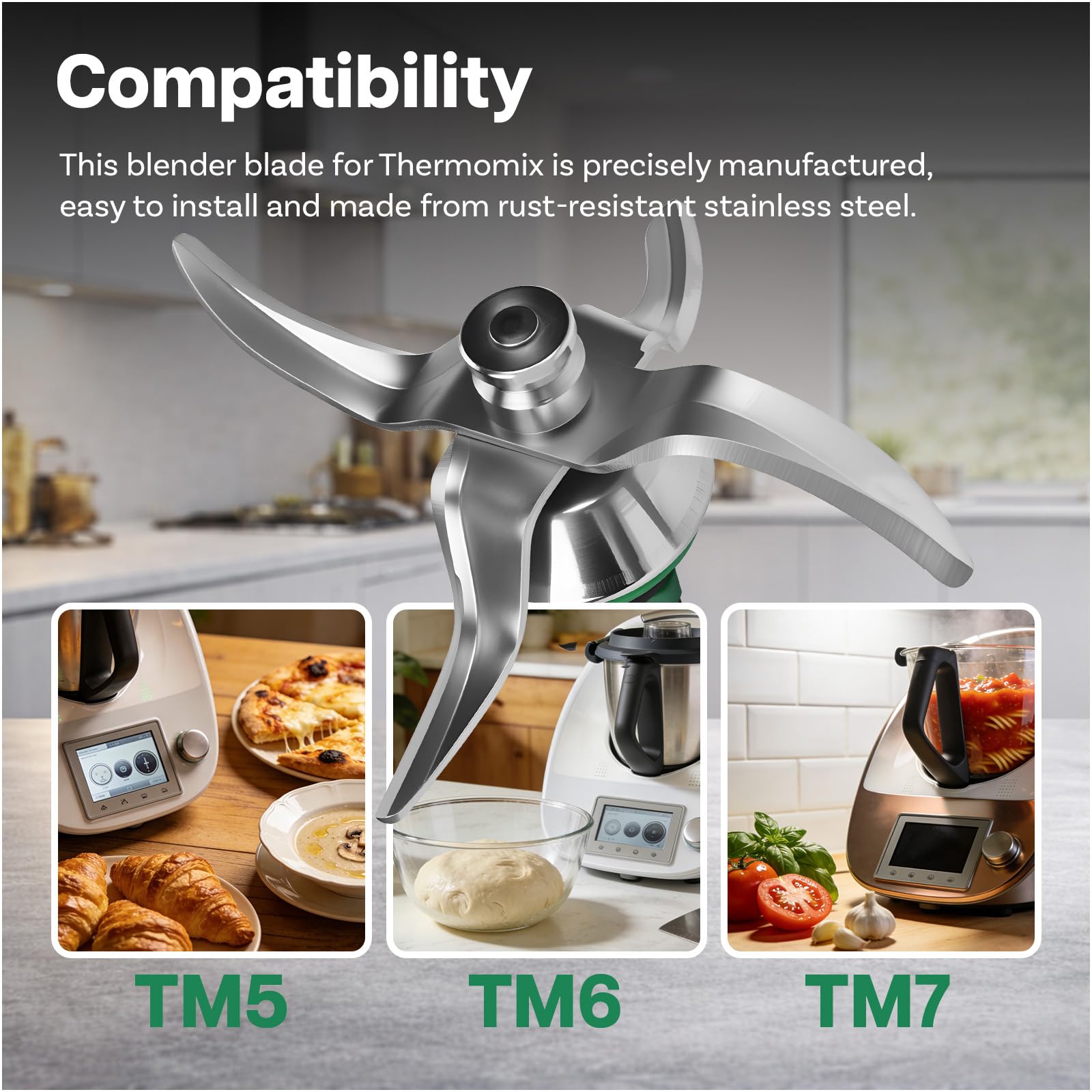 Wymienny Nóż ze Stali Nierdzewnej do Thermomix TM7, TM6 i TM5 firmy MMOBIEL – Wymienny Nóż do Zup, Smoothie, Ciasta i Więcej – Równe Rezultaty Mieszania – Do Thermomix