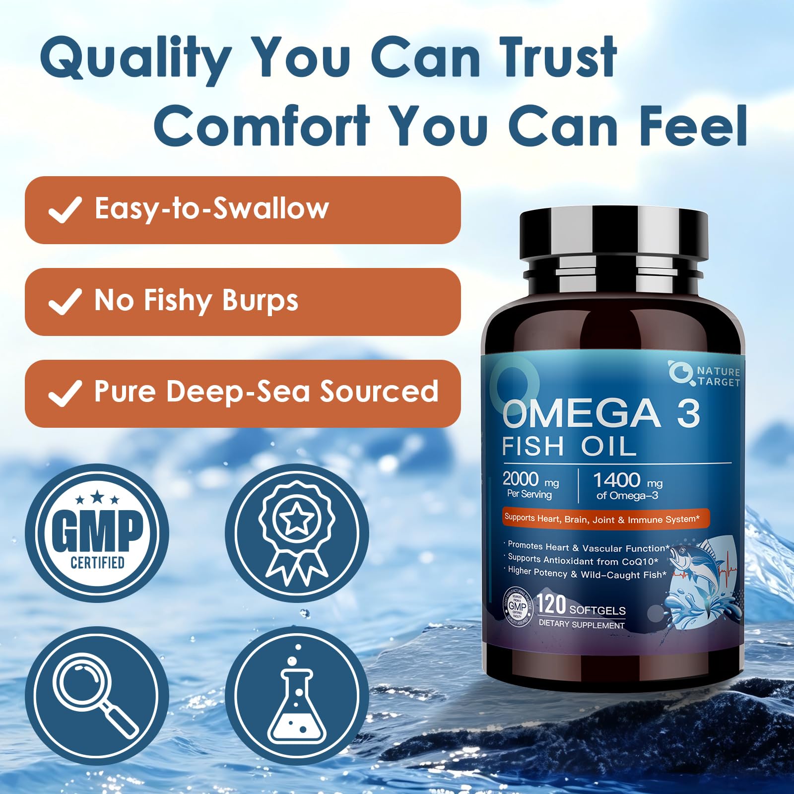NATURE TARGET Omega 3 Fish Oil 2000mg, Advanced Absorption, 120 Softgels — Amazon image 7