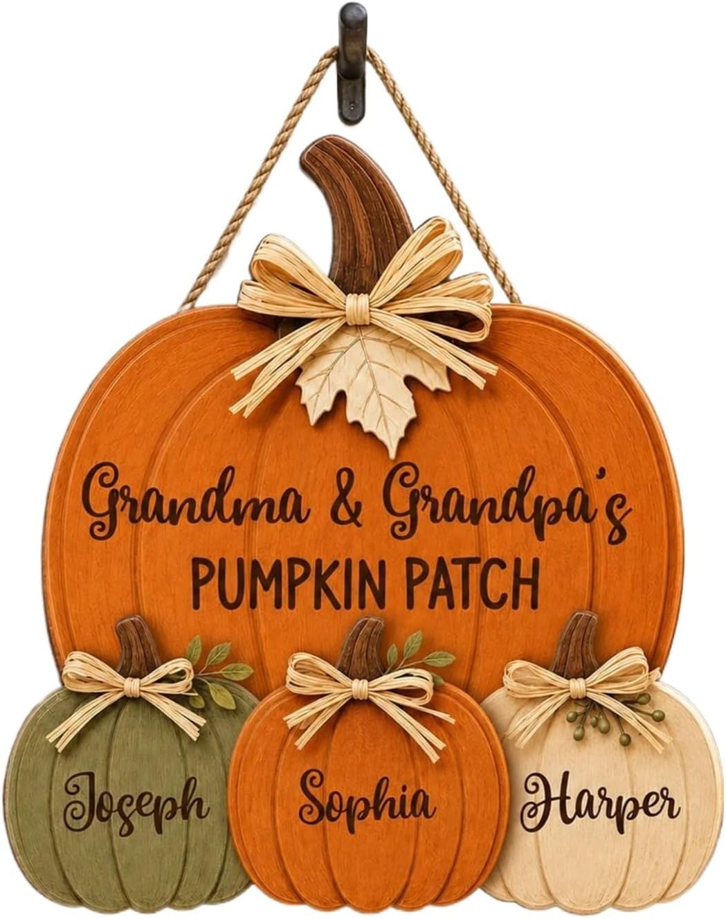 Personalized Grandma Grandpa's Pumpkin Patch Door Hanger, Fall Season Decor, Fall Pumpkin Patch Sign Grandma Thanksgiving Decor (1pcs,45cm/17.7in)
