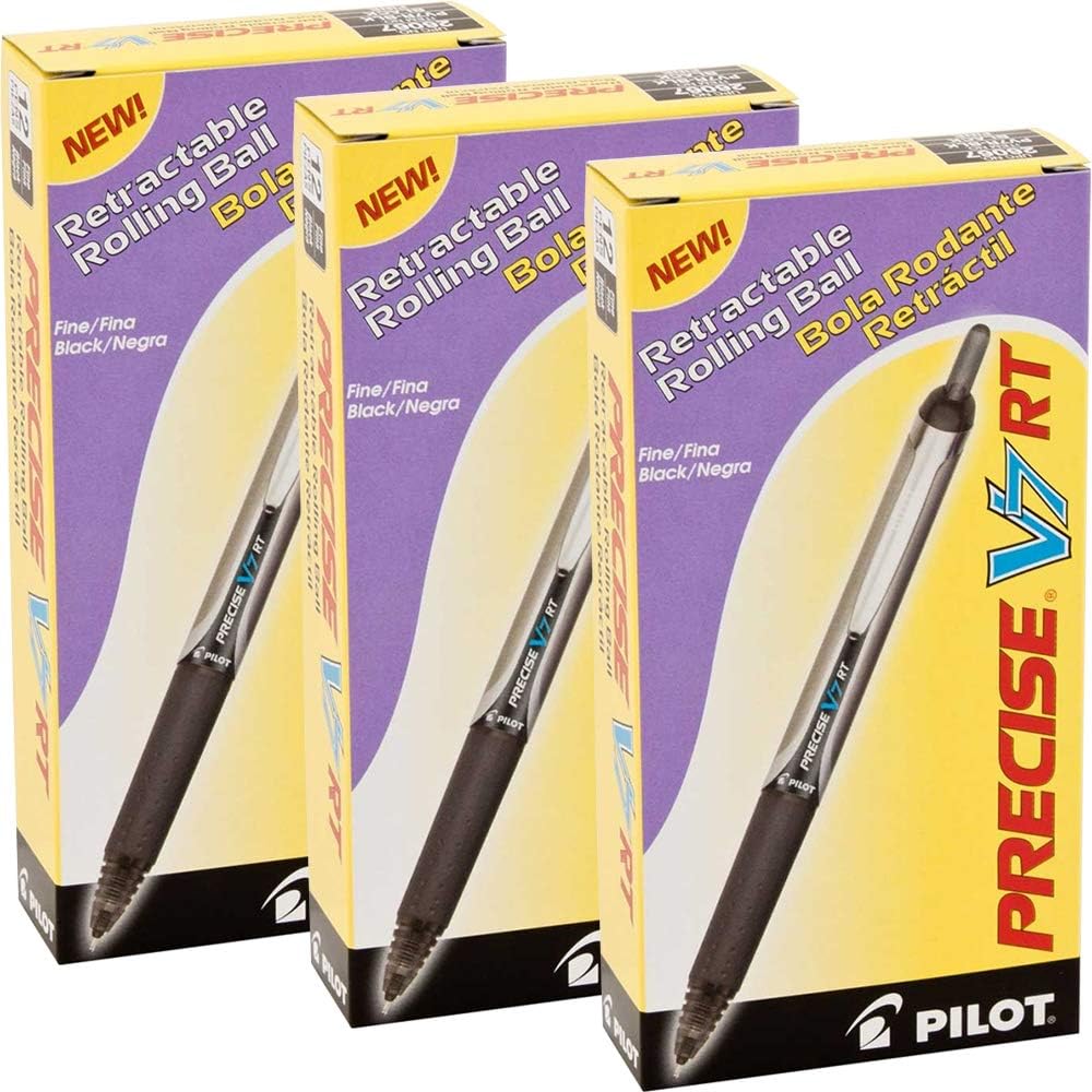 Pilot Precise V7 RT Retractable Rolling Ball Pens, Fine Point, Black Ink, 36 pens