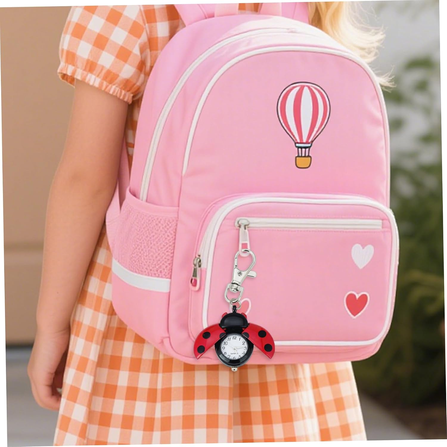 Vintage Ladybug Watch Pendant Keychain Hanging Bug with Key Buckle for Purse Kids image 3