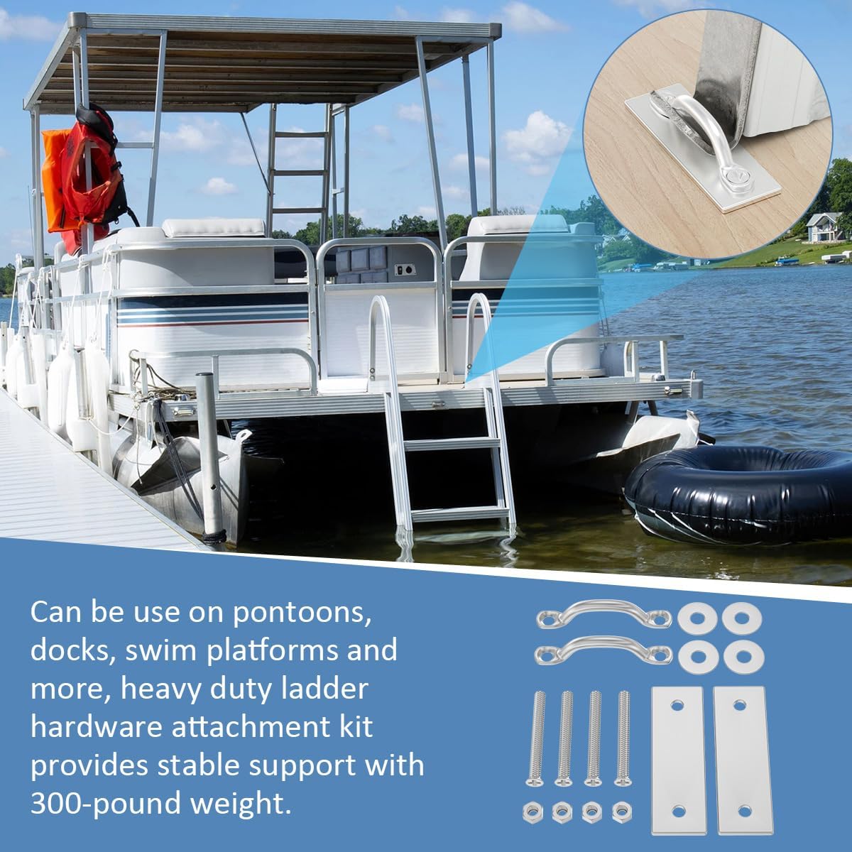 2 Pack Dock Ladder Hardware Kit Compatible with AL-A3/A4/A5, AL-C4 | Dock ladder hooks & bracket, for pontoon & dock ladders; fits RecPro Marine AL-A3/A4/A5 & AL-C4 (folding), heavy duty