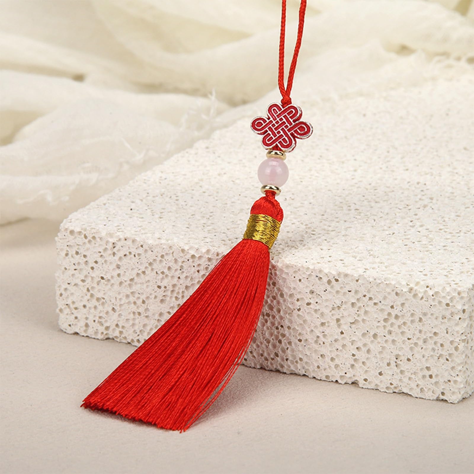 Mini Tassels Silky Tassels with Beads Chinese Knot Small Pom Poms Decoration for DIY Projects Bookmark Keyring(A,30PCS)