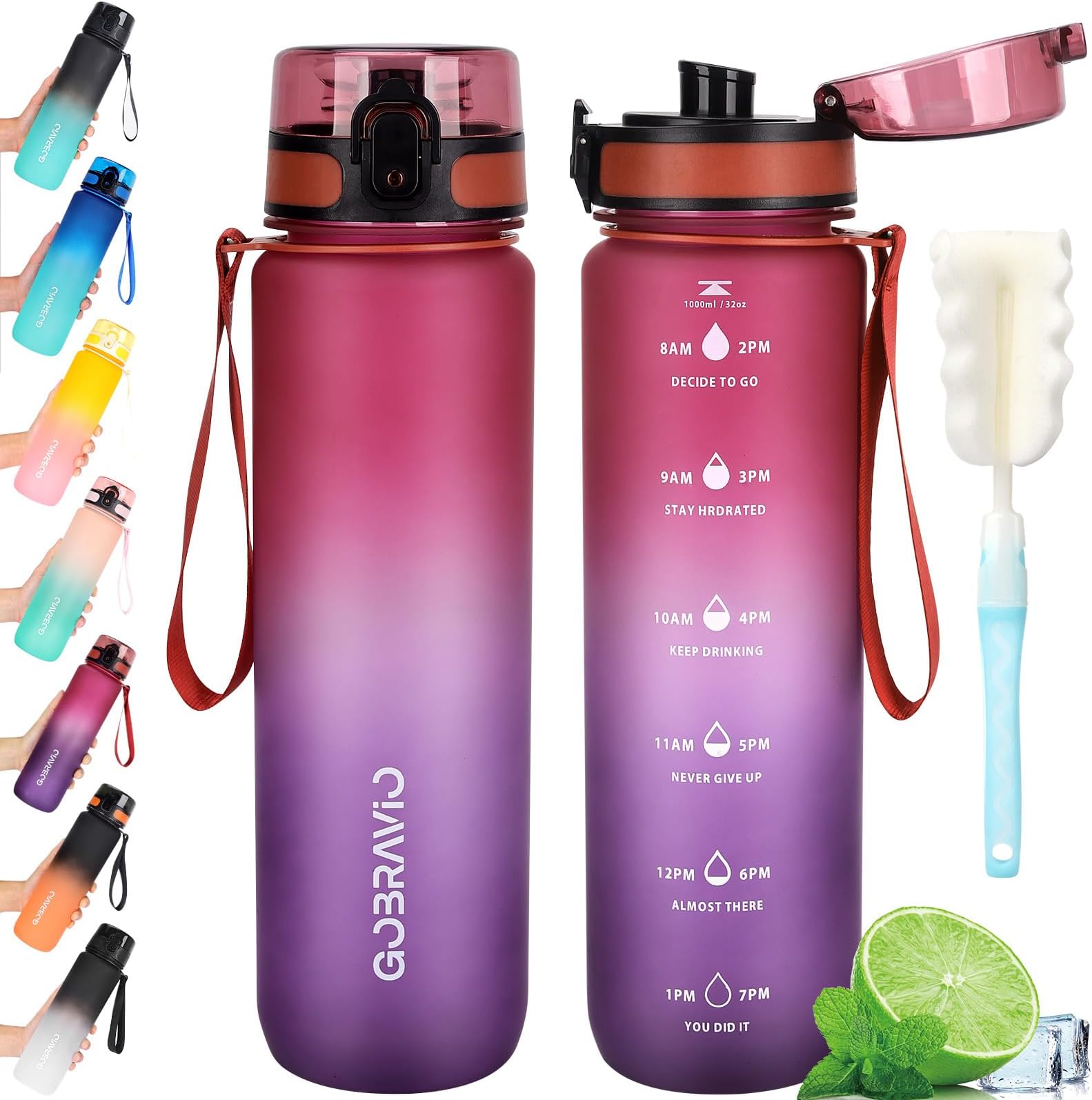 Water Bottle 1L BPA Free Sports Drink Bottle Dishwasher Safe Canteen Bottle Leakproof Motivational Water Bottle with Time Markings