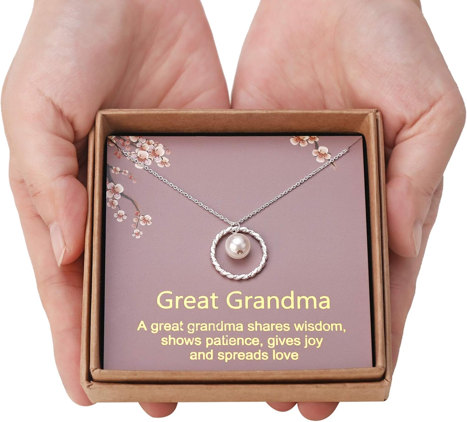 Sterling Silver Twisted Eternity Ring with Pearl & Great Grandma Necklace for Great Grandma's Birthday or Christmas - Image 5