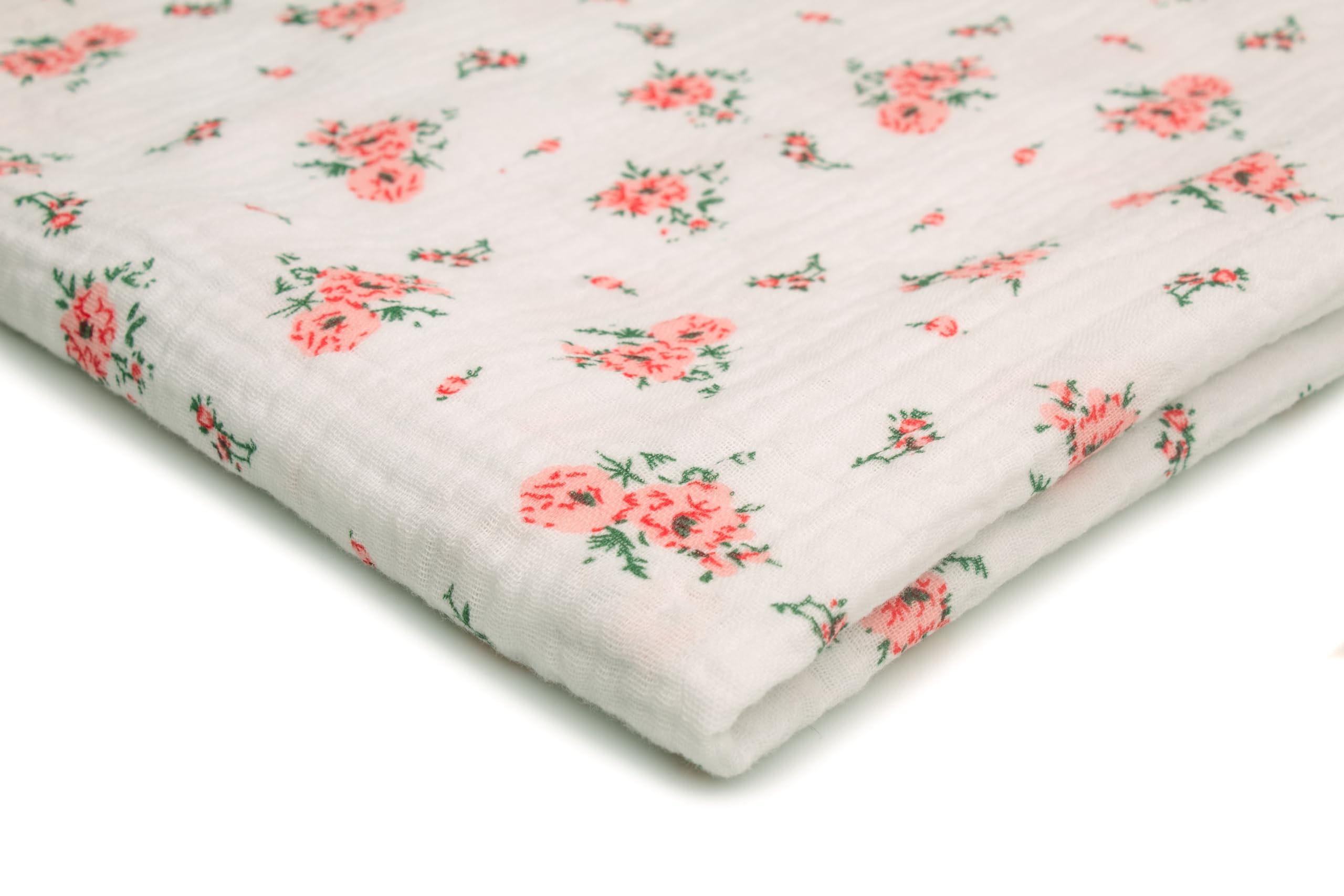Printed Cotton Muslin, Double Gauze Fabric 50 x 130 cm (Pink Flowers)