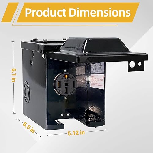 Miniatura 2 de RVEV - Caja de toma de corriente de 50 amperios y 125250 voltios, panel de alimentación cerrado con cerradura impermeable, receptáculo 14-50R, para