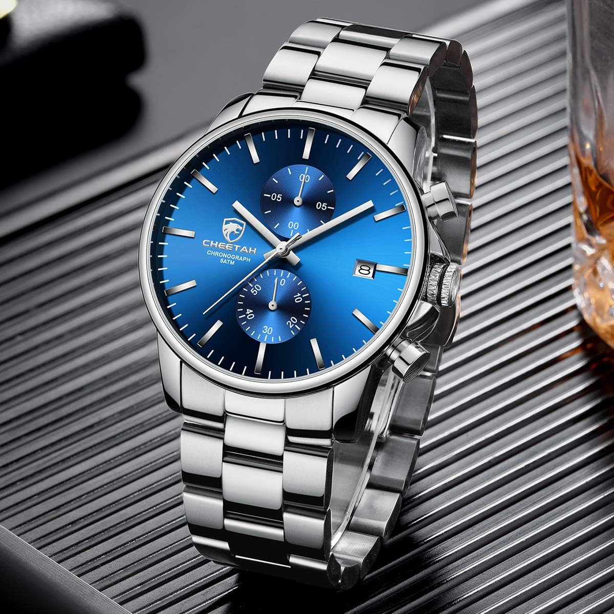 GOLDEN HOUR Men's Watches with Silver Plated Stainless Steel and Metal Casual Waterproof Chronograph Quartz Watch - Image 5