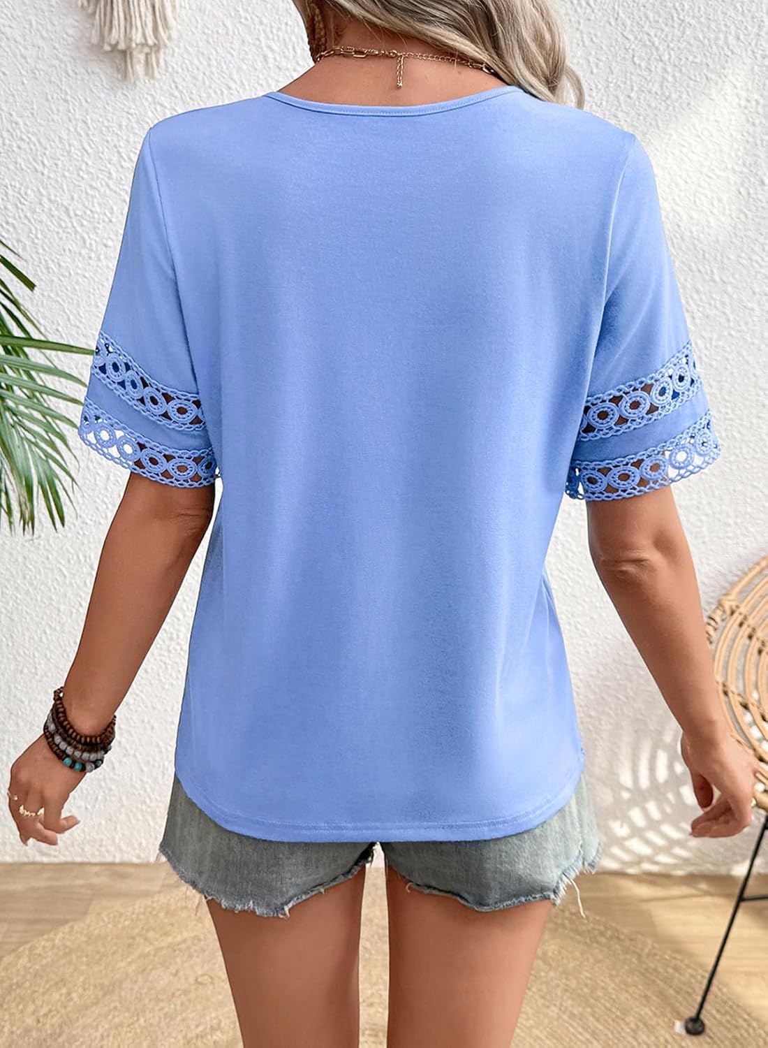 SHEWIN Womens T Shirts Crewneck Hollow Out Short Sleeve Blouses Tee Summer Tops for Women 2026 - Image 6