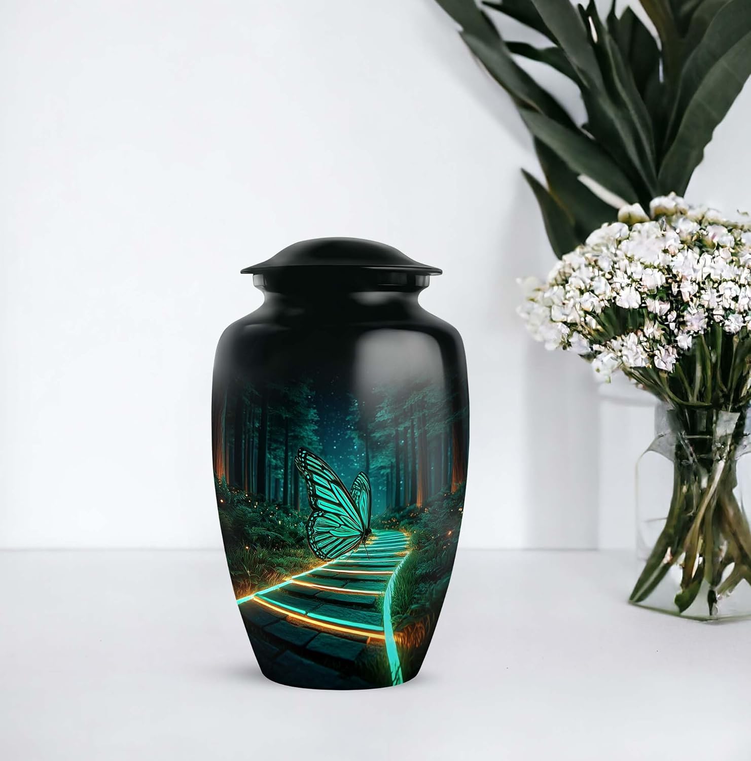 FASHIONZAADI Green Large Butterfly urn for Ashes Adult, 10" Cremation urn for mom and dad, Decorative Burial urns for Human Ashes