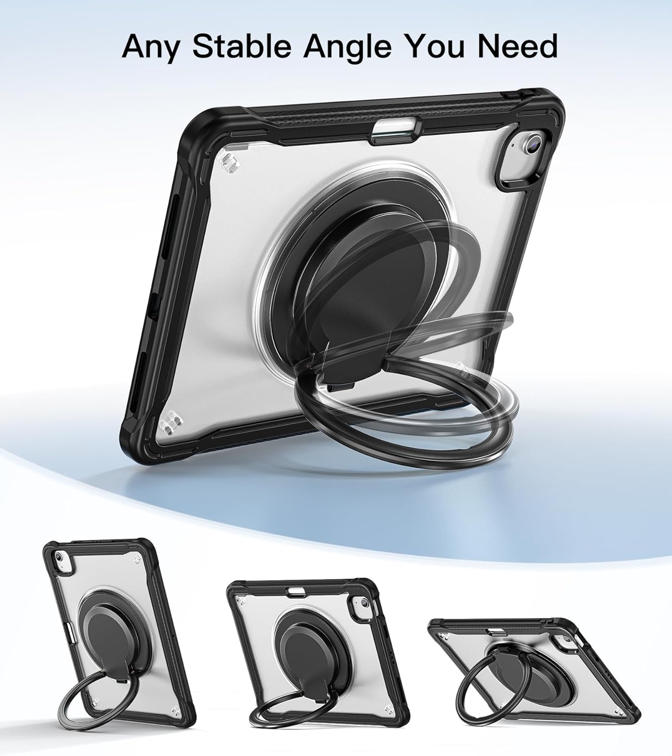 BATYUE Case for iPad Air 11-inch M4(2026)/M3(2025)/M2(2024), iPad Air 4/5 10.9" & Pro 11" 2018-2022 - Shockproof Case with 360° Rotating Stand & Handle, Pencil Holder, Shoulder Strap, Black