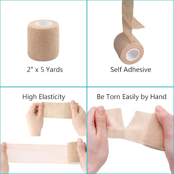 12-Pack Self Adhesive Cohesive Wrap Bandages, Tape Self Adherent, Strong Elastic Sports Tape, 2 inches x 5 Yards