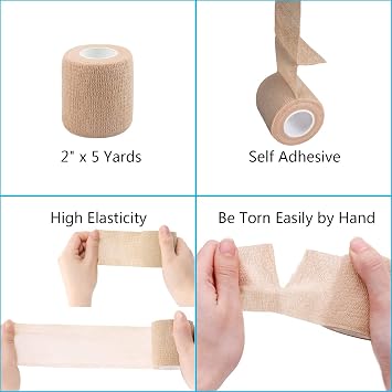 12-Pack Self Adhesive Cohesive Wrap Bandages, Tape Self Adherent, Strong Elastic Sports Tape, 2 inches x 5 Yards